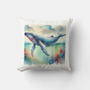 Humpback whale 220824AREF108 - Watercolor Throw Pillow