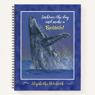 Humpback Whale Art on Blue 8 1/2" x 11" Spiral  Notebook