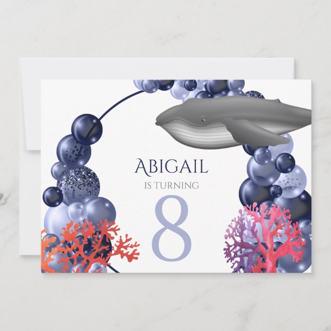 Humpback Whale Blue Balloon Arch Birthday Party Invitation (Front)