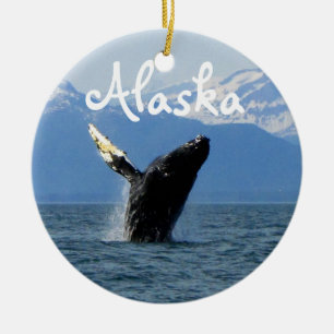 Humpback Whale Breaching; Alaska Ceramic Ornament