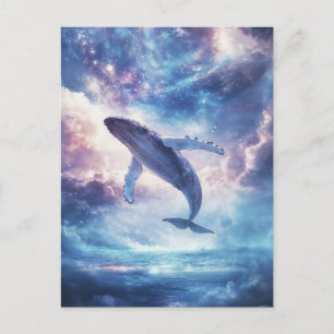 Humpback Whale Breaching Pink Galaxy Night Sky Postcard