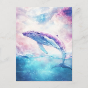Humpback Whale Breaching Pink Sunset Galaxy Postcard