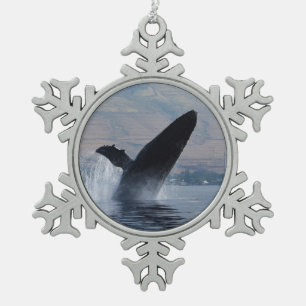 humpback whale breaching snowflake pewter christmas ornament