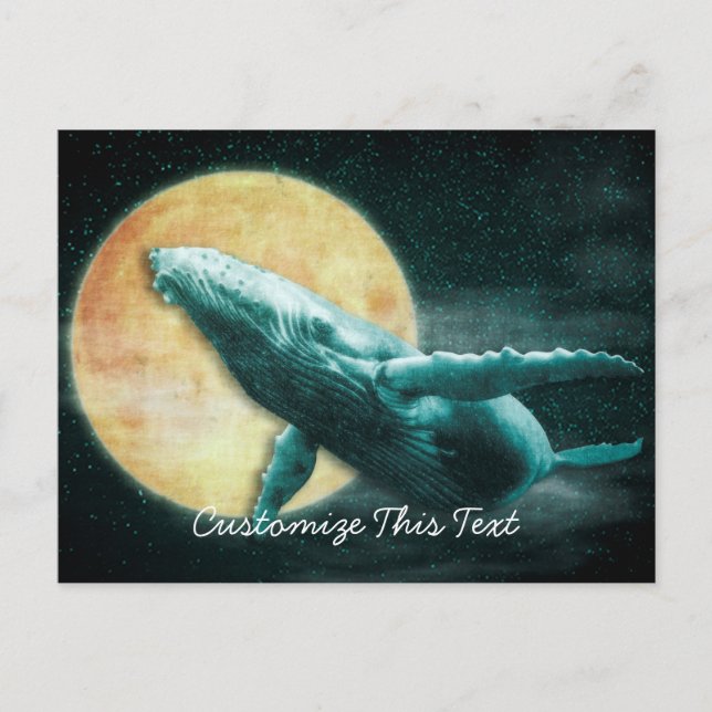 Humpback Whale Flying to The Moon Post Cards (Front)