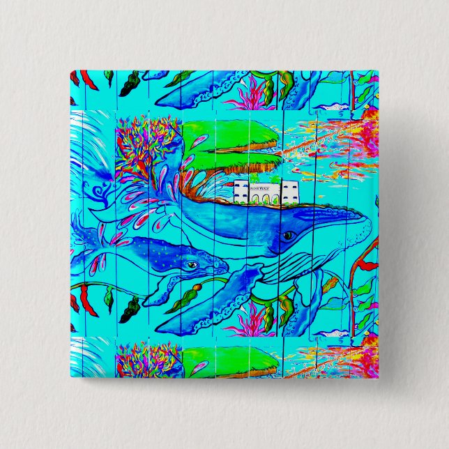 humpback whale magnet 2 inch square button (Front)