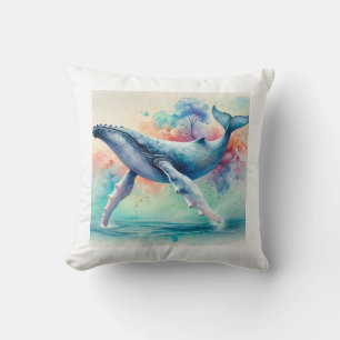 Humpback Whale Majesty 170924AREF119 - Watercolor Throw Pillow