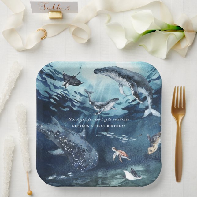 Humpback Whale | Ocean Birthday Party Paper Plate (Wedding)