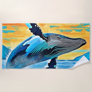 Humpback Whale Ocean Freedom Jump Design Beach Towel