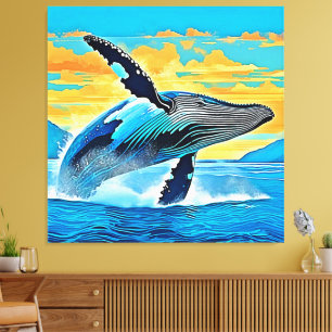 Humpback Whale Ocean Freedom Jump Design Canvas Print