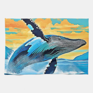 Humpback Whale Ocean Freedom Jump Design Kitchen Towel