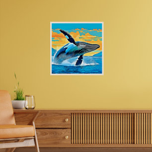 Humpback Whale Ocean Freedom Jump Design Poster