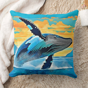 Humpback Whale Ocean Freedom Jump Design Throw Pillow