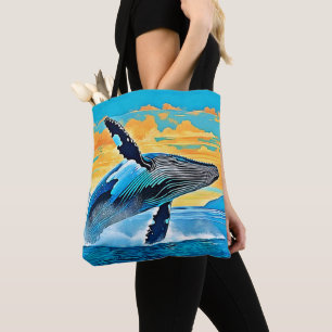 Humpback Whale Ocean Freedom Jump Design Tote Bag