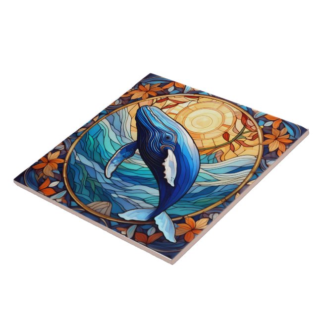 Humpback whale stained glass art tile (Side)