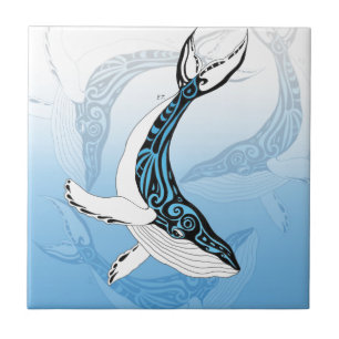 Humpback Whale Tribal Blue Art Tile
