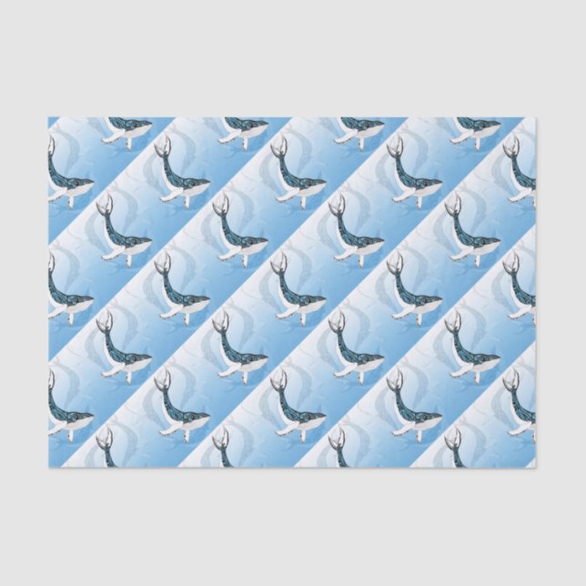 Humpback Whale Tribal Blue Art Tissue Paper (Front)