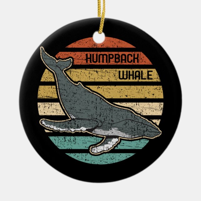 Humpback Whale Vintage Sunset Ceramic Ornament (Front)