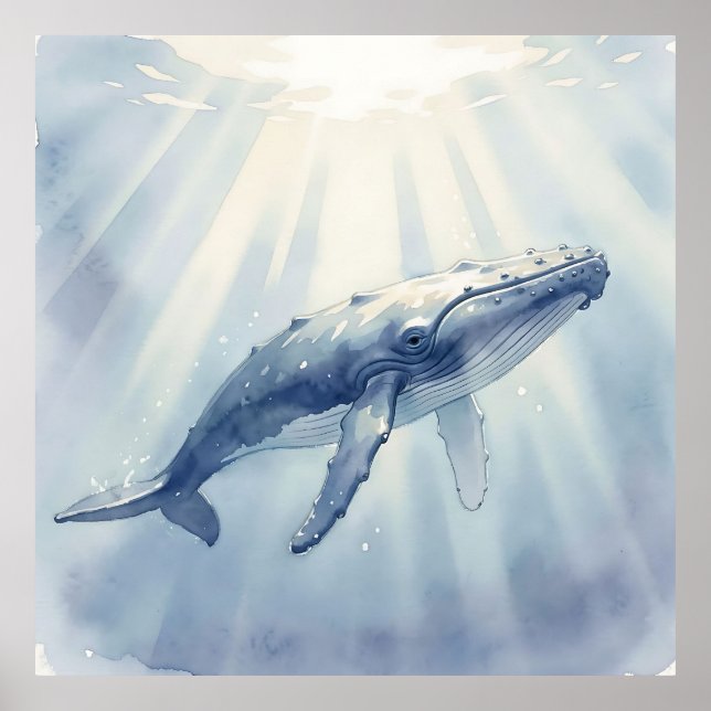 Humpback Whale Watercolor Ocean Poster (Front)
