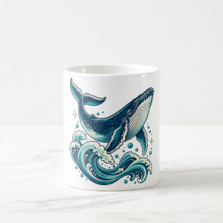 Humpback Whale with Teal Ocean Waves Coffee Mug