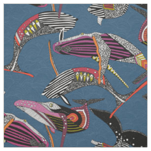 humpback whales cobalt fabric