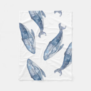 Humpback Whales in Watercolor Fleece Blanket