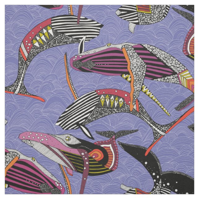humpback whales periwinkle blue fabric (Swatch)