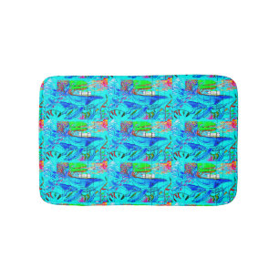 humpback whales swimming in blue sea bath mat