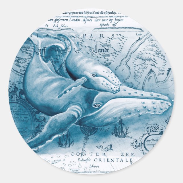 Humpbacks Blue Vintage Map Classic Round Sticker (Front)