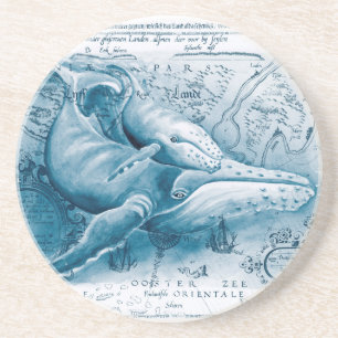 Humpbacks Blue Vintage Map Coaster