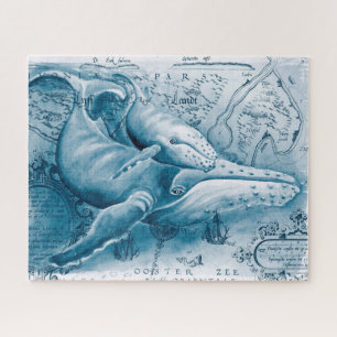 Humpbacks Blue Vintage Map Jigsaw Puzzle