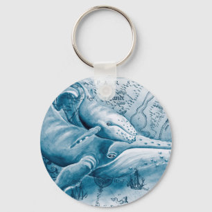 Humpbacks Blue Vintage Map Keychain