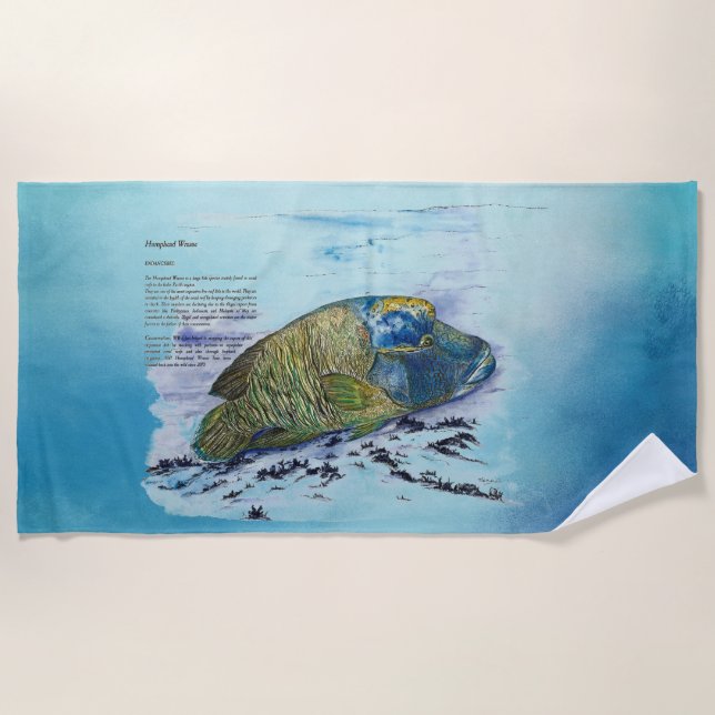Humphead Wrasse Hand Painted Print Beach Towel (Front)