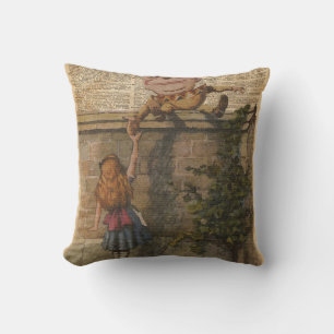 Humpty Dumpty & Alice Vintage Book Illustration Throw Pillow