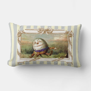 Humpty Dumpty and Alice on blue and white stripes Lumbar Pillow