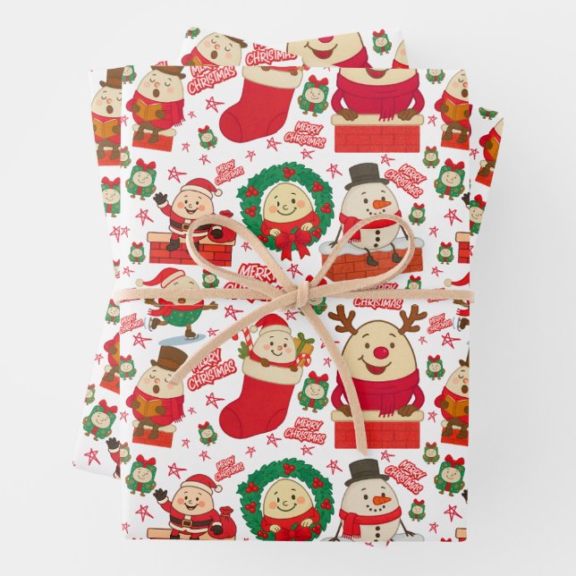Humpty Dumpty Christmas Cute Wrapping Paper Sheet (In situ)