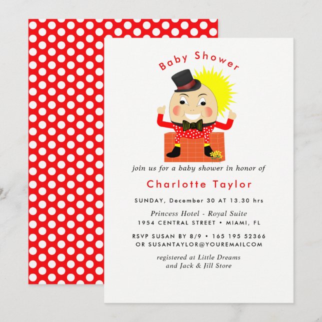 Humpty Dumpty Nursery Rhyme Cute  Baby Shower Invitation (Front/Back)