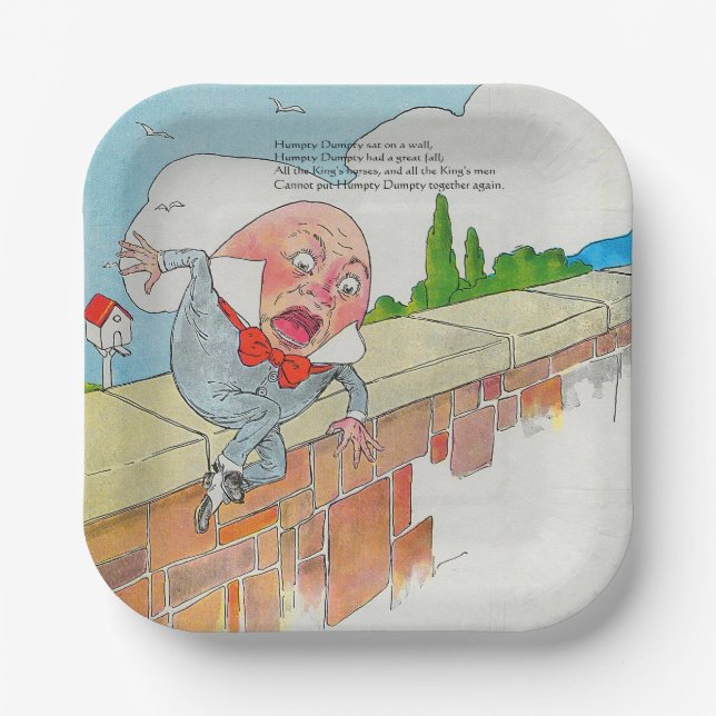 Humpty Dumpty on Wall Mother Goose Nursery Rhyme Paper Plate (Front)