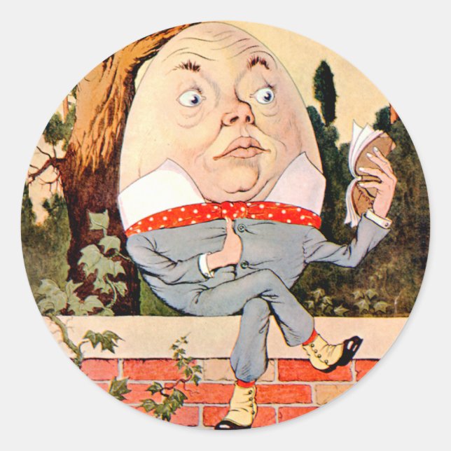 Humpty Dumpty Sat On a Wall in Wonderland Classic Round Sticker (Front)