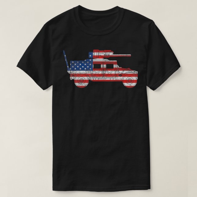 Humvee American Flag Military Vehicle HMMWV Side H T-Shirt (Design Front)