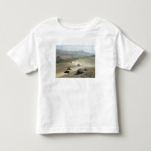 Humvees traverse rugged mountain roads toddler t-shirt