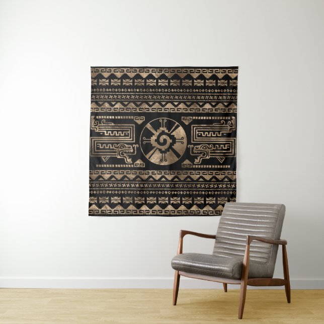 Hunab Ku Gold on black Tapestry (In Situ)