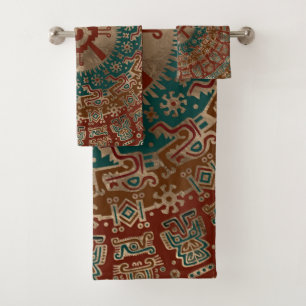 Hunab Ku Gold Red and Teal Bath Towel Set