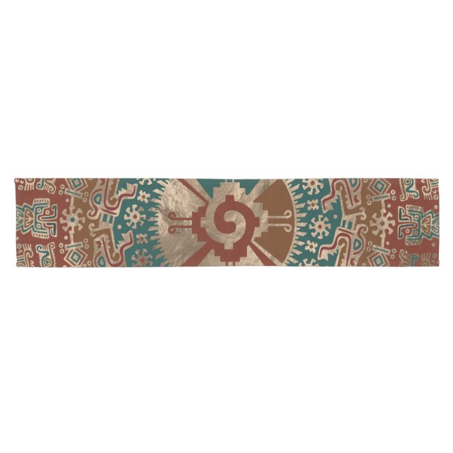 Hunab Ku Gold Red and Teal Short Table Runner (Horizontal)