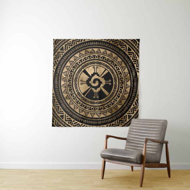 Hunab Ku Mayan symbol black and gold Tapestry (In Situ)