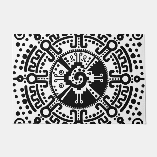 Hunab Ku Mayan symbol black and white #3 Doormat (Front)