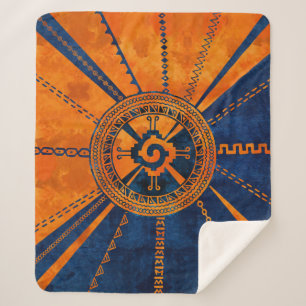 Hunab Ku Mayan symbol Orange and Blue Sherpa Blanket