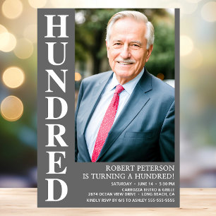 Hundred 100th Birthday Bold Type Photo Invitation