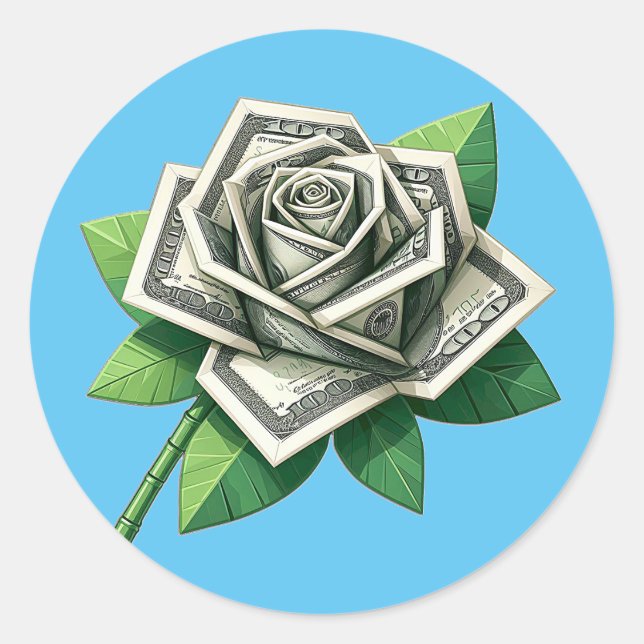 hundred dollar bills origami rose art  classic round sticker (Front)