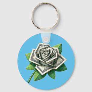 hundred dollar bills origami rose art  keychain
