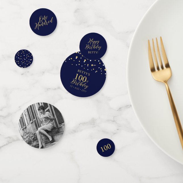 Hundred Gold & Navy Confetti 100th Birthday Party (Group)